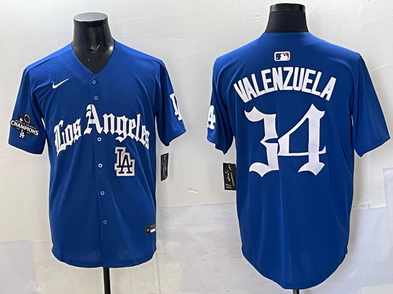Men Los Angeles Dodgers 34 Valenzuela Blue 2025 Nike MLB Jersey style 053